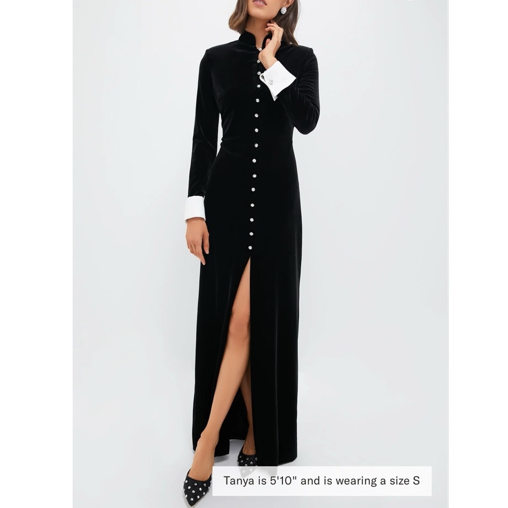Tuckernuck Black Velvet Long Sleeve Maxi Dress with White Cuffs